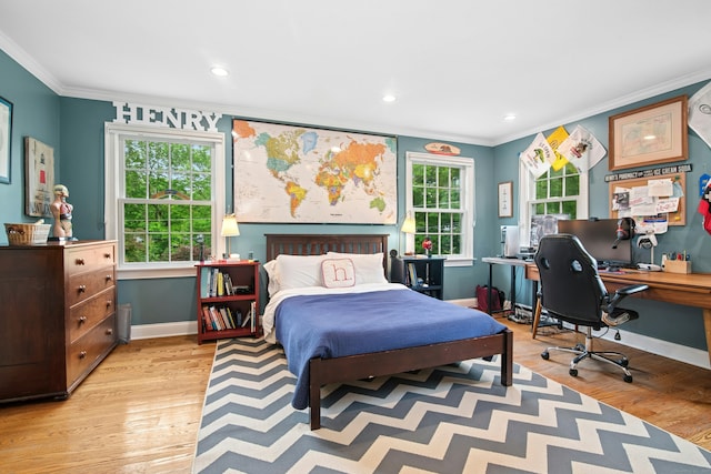 135 Limekiln Rd, Redding, CT 06896 - bedroom featuring crown molding, baseboards, wood finished floors, an office area, and recessed lighting