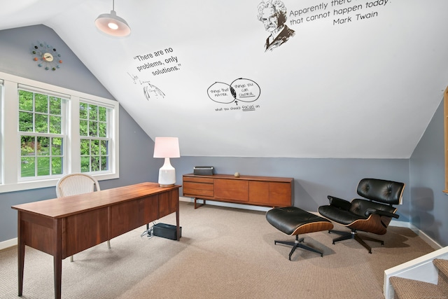 135 Limekiln Rd, Redding, CT 06896 - carpeted home office with vaulted ceiling and baseboards