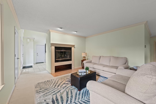 114 Mountain View Rd, Glastonbury, CT 06033 - living room featuring crown molding, light tile patterned floors, baseboards, and a fireplace with flush hearth
