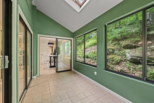 114 Mountain View Rd, Glastonbury, CT 06033 - unfurnished sunroom featuring vaulted ceiling and a skylight