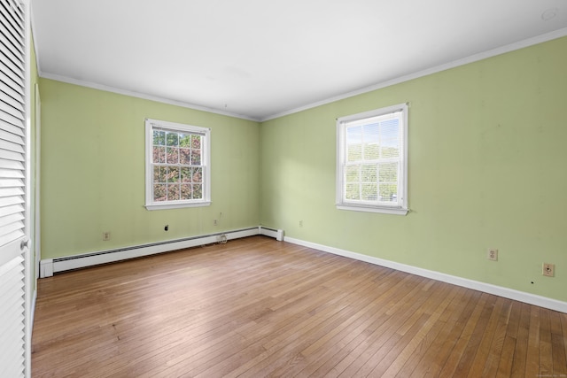 10 Rockwood Ln, Danbury, CT 06811 - unfurnished room with a baseboard radiator, wood-type flooring, ornamental molding, and baseboards