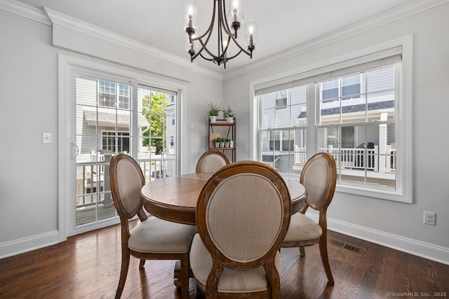 20 3rd St Unit 4, Stamford, CT 06905 - dining room with a chandelier, baseboards, crown molding, and dark wood-style flooring