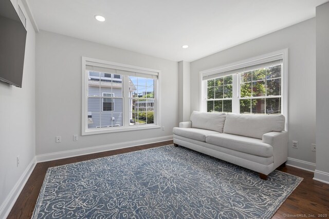 20 3rd St Unit 4, Stamford, CT 06905 - living area with wood finished floors, baseboards, and recessed lighting