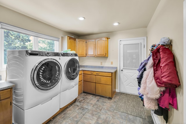 10 Harvard Ter, Norwich, CT 06360 - laundry room featuring separate washer and dryer, cabinet space, and recessed lighting