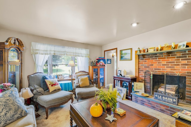 10 Harvard Ter, Norwich, CT 06360 - living area with a fireplace, carpet floors, and recessed lighting