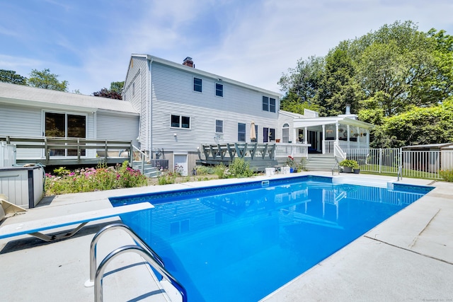 10 Harvard Ter, Norwich, CT 06360 - view of pool featuring a wooden deck, a diving board, and stairway