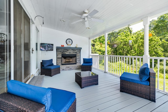 10 Harvard Ter, Norwich, CT 06360 - deck featuring a fireplace and ceiling fan