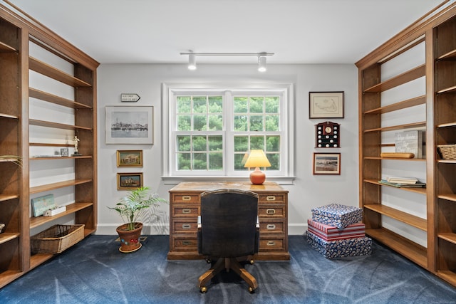 262 Fairview Rd, Westbrook, CT 06498 - office area featuring dark colored carpet and rail lighting