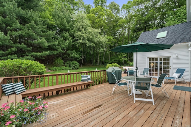 262 Fairview Rd, Westbrook, CT 06498 - deck with a grill, outdoor dining area, and view of scattered trees