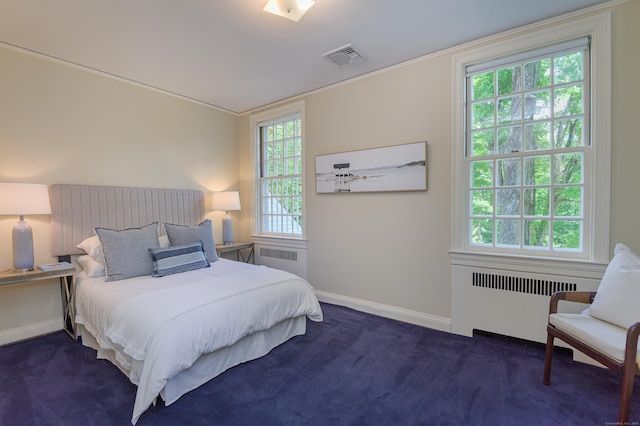 379 Hurlbutt St, Wilton, CT 06897 - bedroom featuring radiator heating unit, baseboards, and dark colored carpet