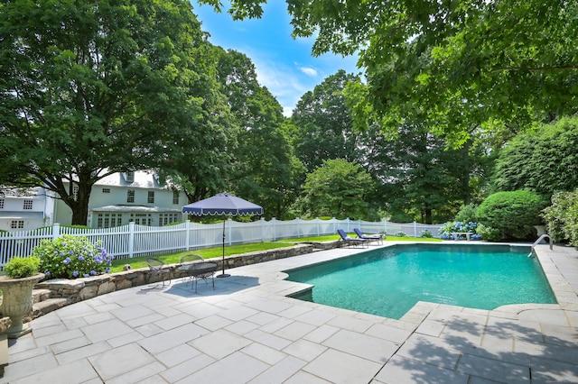 379 Hurlbutt St, Wilton, CT 06897 - view of swimming pool featuring a patio and a fenced backyard