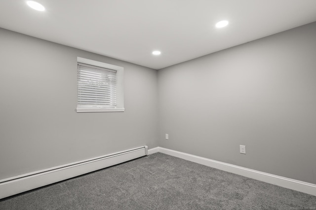 20 Rosengarten Dr, Waterbury, CT 06704 - empty room featuring a baseboard radiator, recessed lighting, dark carpet, and baseboards