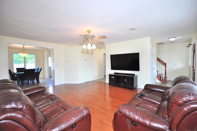 20 Nessa Way, Rocky Hill, CT 06067 - living room featuring wood finished floors, stairway, a ceiling fan, and baseboards