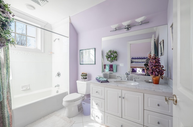 14 Dillman Ct, Ridgefield, CT 06877 - full bathroom featuring tile patterned flooring, toilet, ornamental molding, vanity, and shower / bath combo