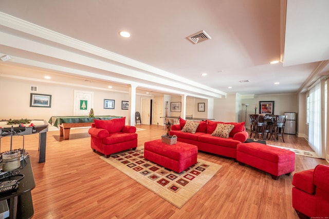 14 Dillman Ct, Ridgefield, CT 06877 - living room featuring pool table, wood finished floors, recessed lighting, and ornamental molding