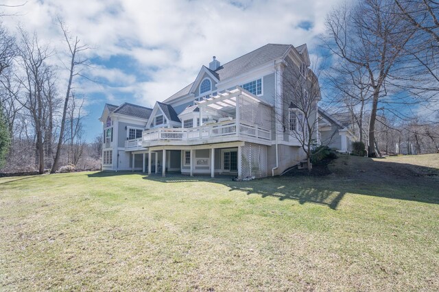 14 Dillman Ct, Ridgefield, CT 06877 - view of property exterior featuring a yard, a chimney, and a deck