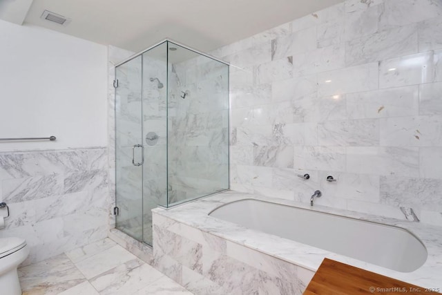 1 Broad St Unit 17C, Stamford, CT 06901 - full bath featuring a marble finish shower, a bath, toilet, and marble finish flooring