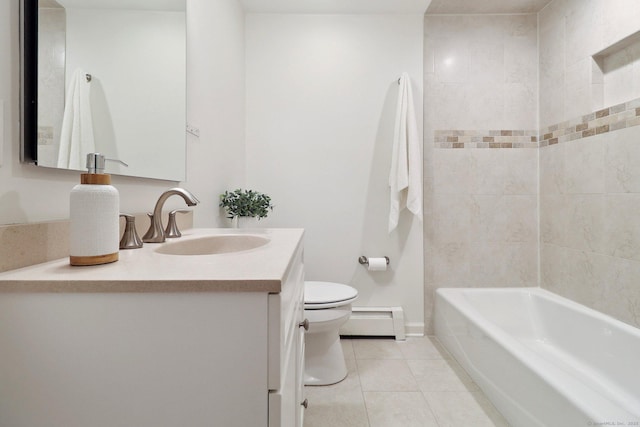 23 Poplar St, Norwalk, CT 06855 - full bathroom with a baseboard radiator, tile patterned flooring, vanity, toilet, and baseboards