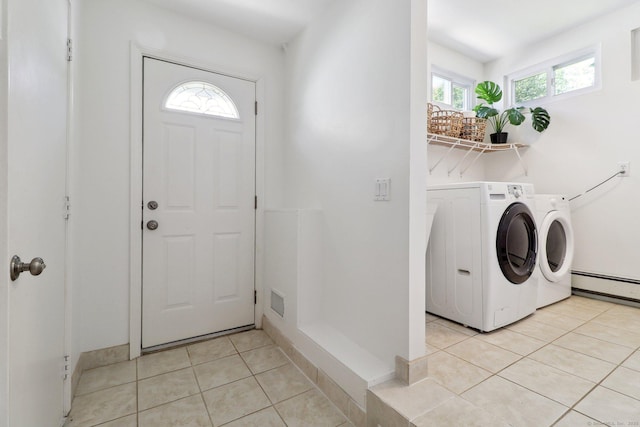 23 Poplar St, Norwalk, CT 06855 - washroom with independent washer and dryer, light tile patterned floors, and a baseboard radiator