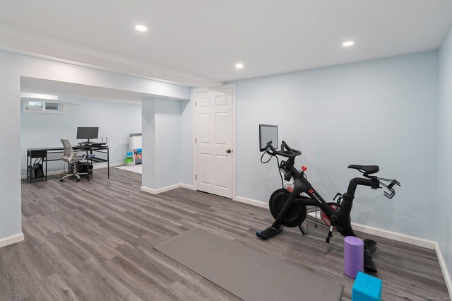 94 Mulberry St, Stamford, CT 06907 - workout area with wood finished floors and recessed lighting