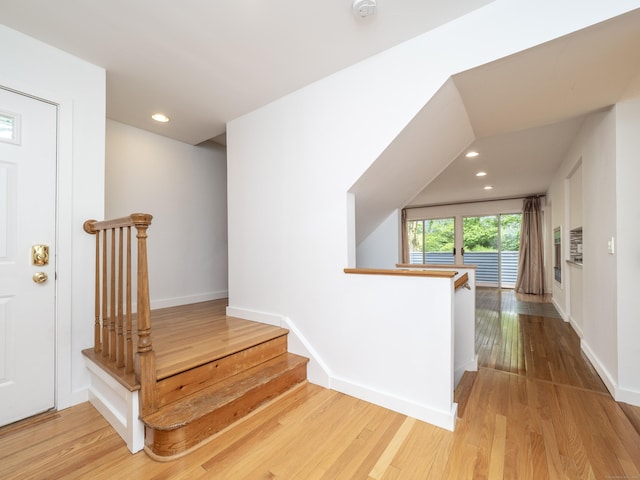 24 Wilton Crst Unit 24, Wilton, CT 06897 - stairway with wood finished floors, recessed lighting, and baseboards