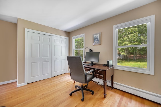 27 Regency Dr, North Haven, CT 06473 - home office with baseboards, light wood-type flooring, and a baseboard radiator