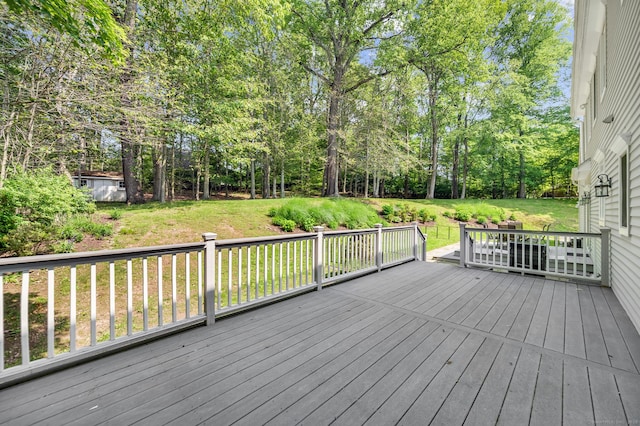 27 Regency Dr, North Haven, CT 06473 - wooden deck featuring a lawn and view of wooded area