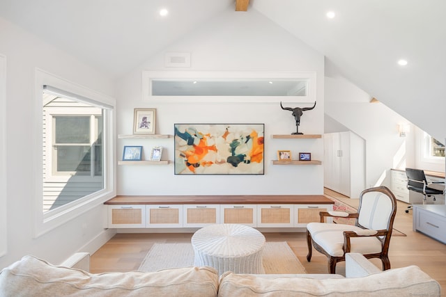 sitting room featuring recessed lighting and light wood-style flooring