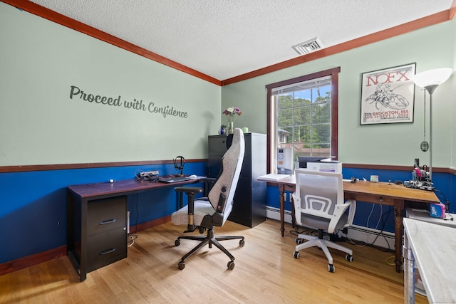 11 Osprey Ln, East Lyme, CT 06357 - office space featuring a textured ceiling, wood finished floors, crown molding, and baseboard heating