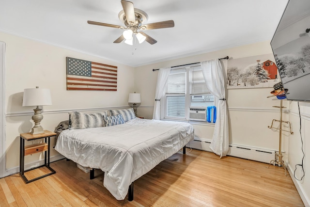 592 Courtland Ave, Bridgeport, CT 06605 - bedroom with light wood finished floors, crown molding, a ceiling fan, and cooling unit