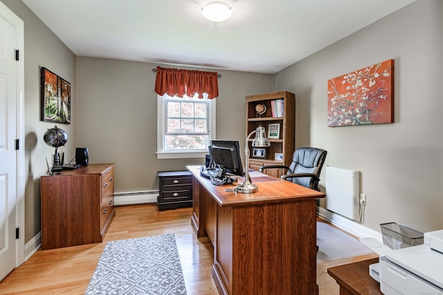 121 Dinatali Dr, Waterbury, CT 06705 - office area featuring a baseboard radiator, light wood-style floors, and baseboards