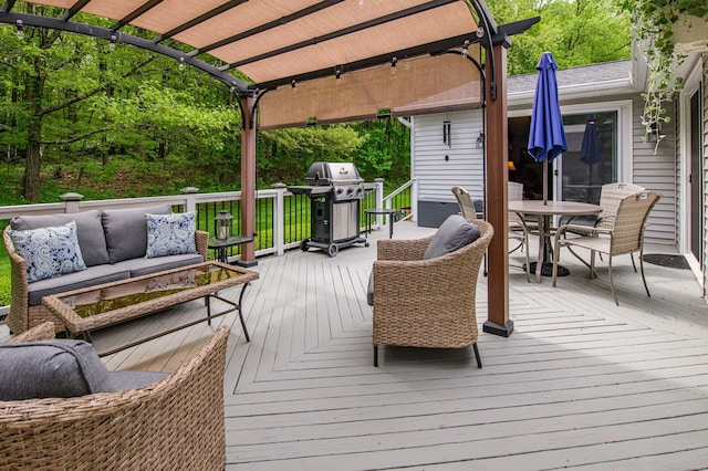 121 Dinatali Dr, Waterbury, CT 06705 - wooden deck featuring outdoor lounge area, outdoor dining area, a pergola, and grilling area
