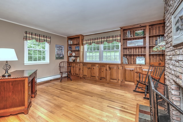 980 Mount Carmel Ave, Hamden, CT 06518 - sitting room featuring ornamental molding, a baseboard radiator, light wood-style flooring, healthy amount of natural light, and baseboards