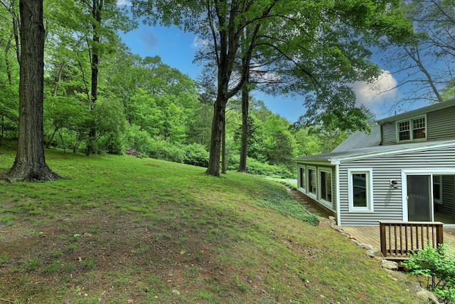 980 Mount Carmel Ave, Hamden, CT 06518 - view of green lawn with a wooden deck