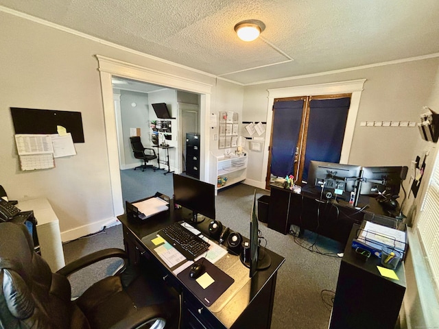 546 Washington Ave, West Haven, CT 06516 - carpeted office featuring a textured ceiling, ornamental molding, and baseboards
