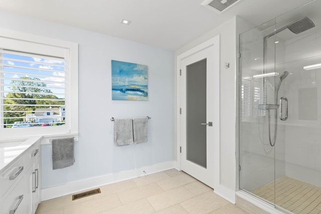 52 Old N Rd, Stonington, CT 06355 - full bath featuring a stall shower, baseboards, and vanity