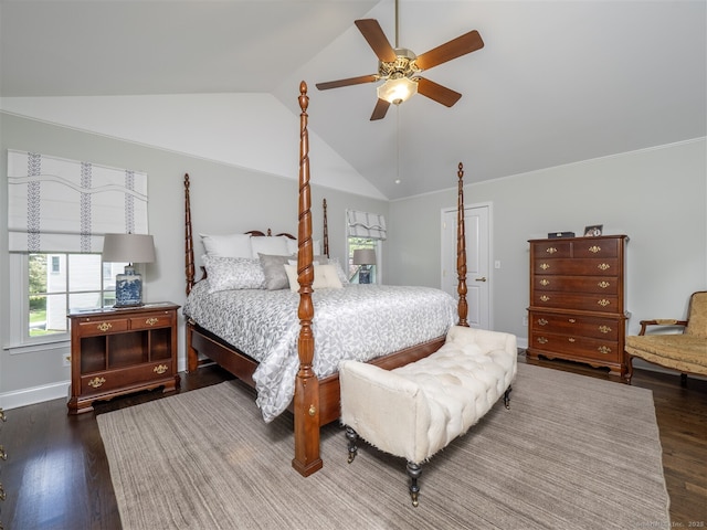 30 Wilton Hunt Rd Unit 30, Wilton, CT 06897 - bedroom featuring vaulted ceiling, wood finished floors, baseboards, and ceiling fan