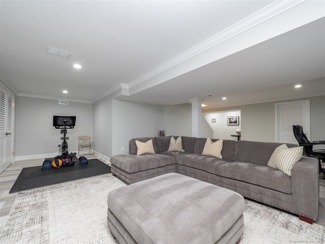 30 Wilton Hunt Rd Unit 30, Wilton, CT 06897 - living area with recessed lighting, crown molding, baseboards, and light wood finished floors