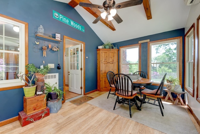 7 Parker Rd, Willington, CT 06279 - dining area featuring wood finished floors, ceiling fan, baseboards, and a wall unit AC