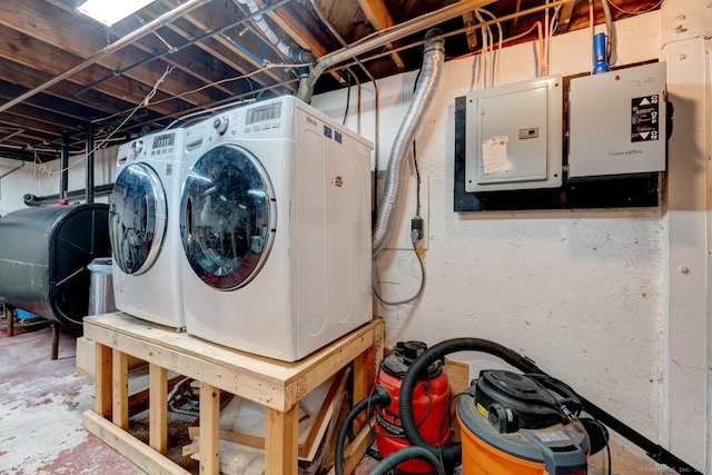 7 Parker Rd, Willington, CT 06279 - laundry room with heating fuel, electric panel, and washer and clothes dryer