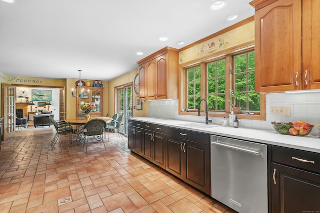 6 Galilee Way, Newtown, CT 06470 - kitchen featuring dishwasher, a sink, light countertops, backsplash, and recessed lighting