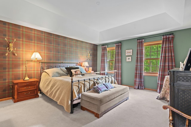 6 Galilee Way, Newtown, CT 06470 - carpeted bedroom with baseboards, a raised ceiling, and wallpapered walls