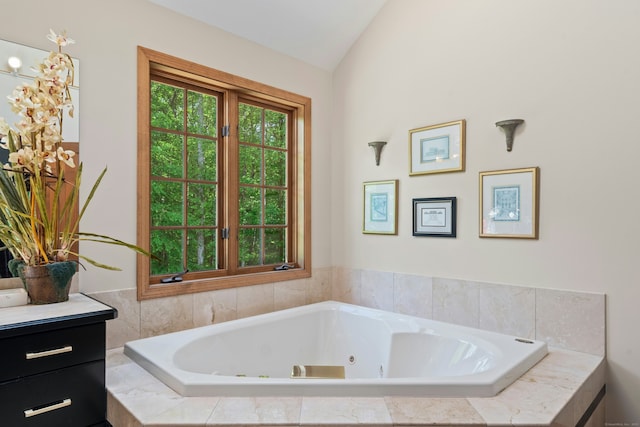 6 Galilee Way, Newtown, CT 06470 - bathroom with vaulted ceiling, a whirlpool tub, and vanity