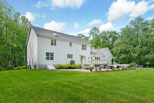 6 Galilee Way, Newtown, CT 06470 - rear view of house with a lawn, a wooden deck, and an outdoor hangout area