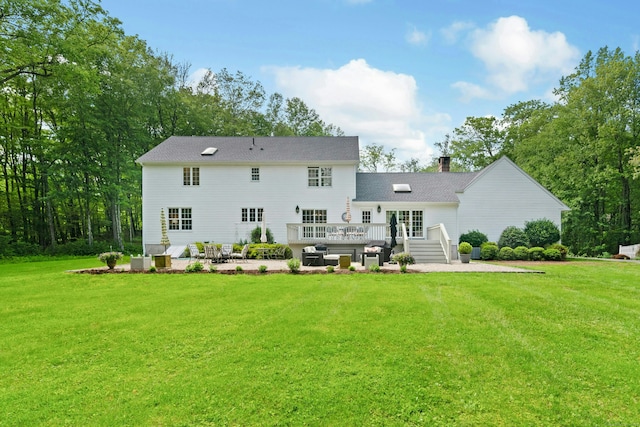 6 Galilee Way, Newtown, CT 06470 - back of house featuring a patio, a lawn, a deck, and a chimney
