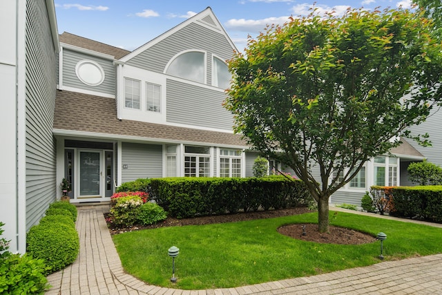 44 Hale Ln, Darien, CT 06820 - view of front of home with a shingled roof and a front lawn