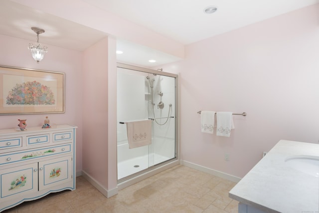 44 Hale Ln, Darien, CT 06820 - full bath featuring baseboards, a shower stall, vanity, and recessed lighting