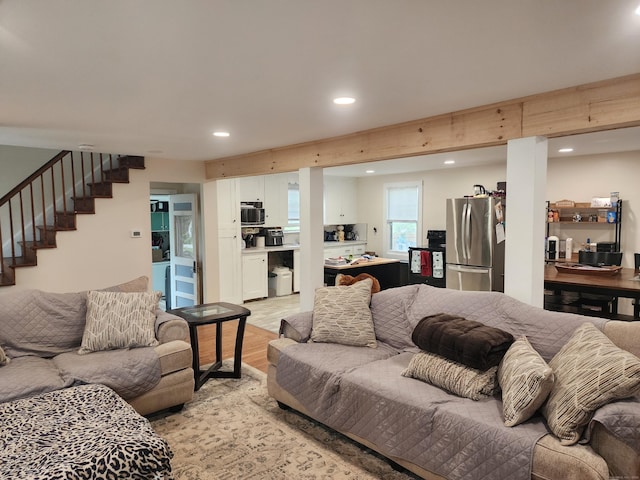 12 Flyers Dr, Norwich, CT 06360 - living room featuring recessed lighting, light wood-style floors, and stairs