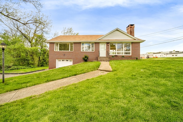 636 Thompson Rd, Thompson, CT 06277 - ranch-style home featuring brick siding, an attached garage, a chimney, a front yard, and driveway