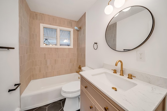 636 Thompson Rd, Thompson, CT 06277 - bathroom with toilet, tile patterned floors, vanity, and tub / shower combination